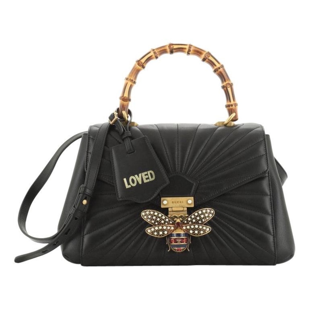 (SOLD) Gucci Black Quilted Leather Medium Queen Margaret Bamboo Top Handle Bag
